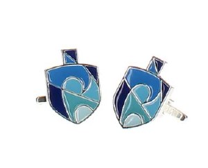 Picture of Metal Chanukah Cufflinks Dreidel Design Blue